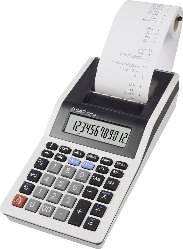Rebell PDC 10, Desktop, Druckrechner, 12 Ziffern, 1 Zeilen, Batterie/Akku, Grau
