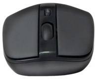 Schwarze Computermaus mit zwei Tasten und einem Scrollrad.