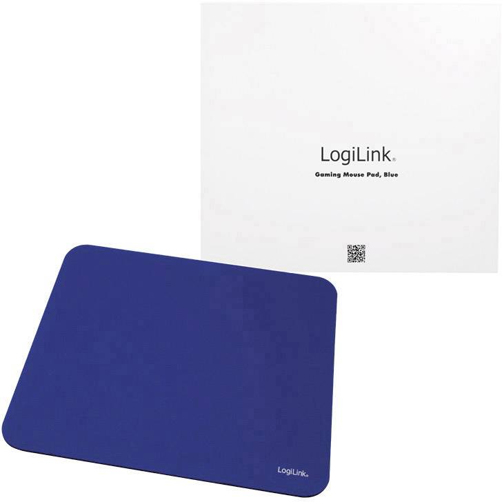 Blaues Gaming-Mauspad von LogiLink mit rechteckiger Form. Verpackung zeigt den Markennamen und 'Gaming Mouse Pad, Blue'.