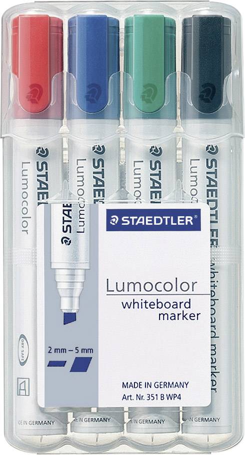 STAEDTLER Lumocolor Whiteboard-Marker 351B, 4er Etui Strichstärke: 2,0 - 5,0 mm, Keilspitze, nachfül