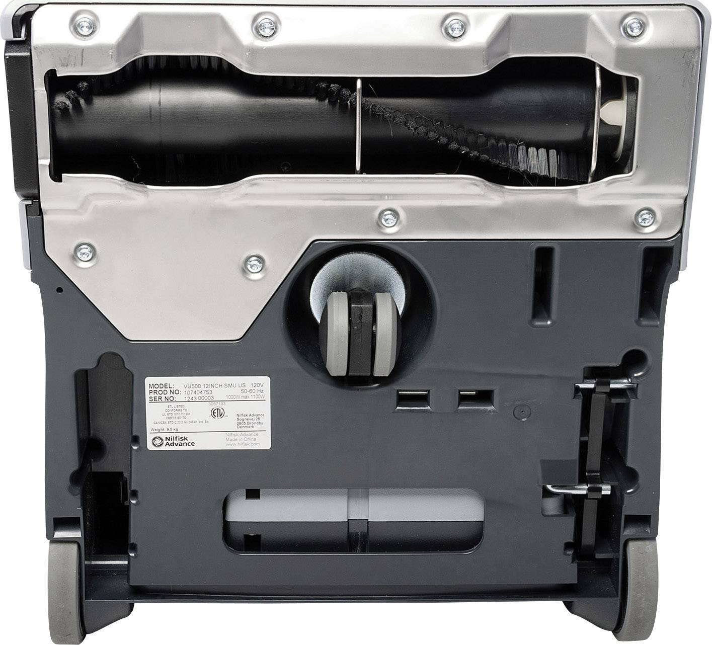 Rückseite eines elektronischen Geräts mit Rollen, Zahnrädern und Schrauben sichtbar.