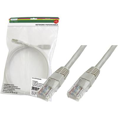 'Netzwerkkabel Patchkabel CAT 5e', zwei Ansichten: Verpackung mit Kabel und separate Nahaufnahme der Stecker mit vergoldeten Kontakten.