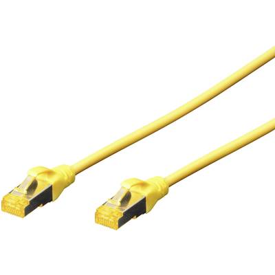 Gelbes Ethernet-Kabel mit zwei RJ45-Steckern, verwendet zur Netzwerkverbindung.