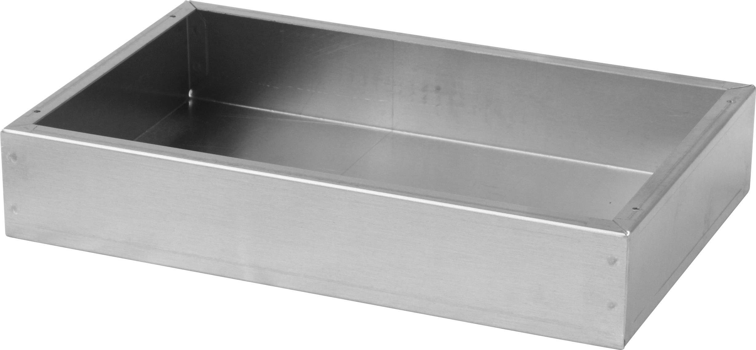 Metallkasten mit rechteckiger Form und offenem Deckel, geeignet für industrielle oder technische Anwendungen.