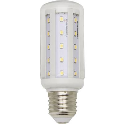 LED-Glühbirne mit E27-Sockel, säulenförmig, weiße Basis, sichtbare gelbe LEDs entlang des Zylinders.