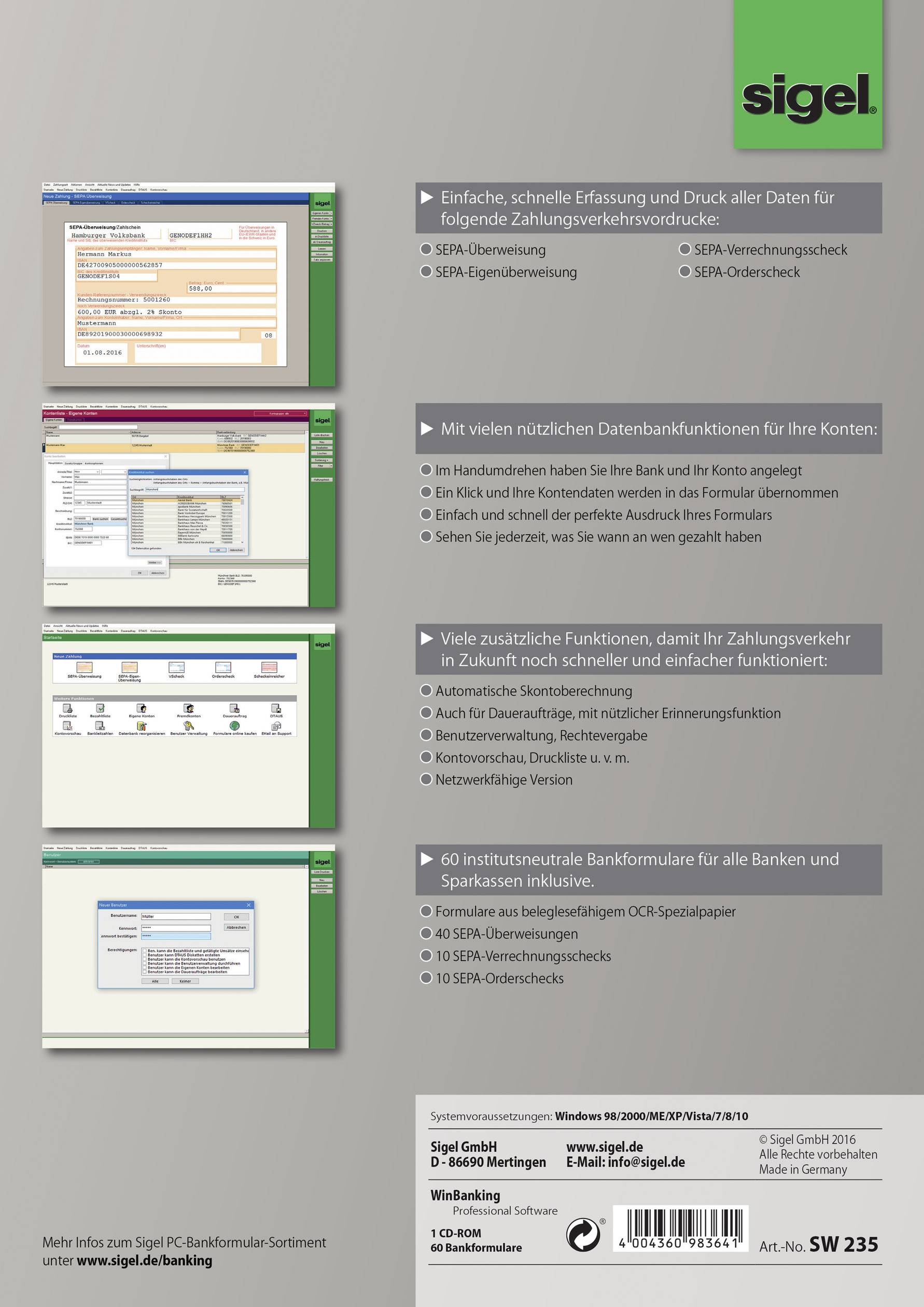 Sigel Software WinBanking Professional DIN A4 Anzahl der Blätter: 60 SW235-2