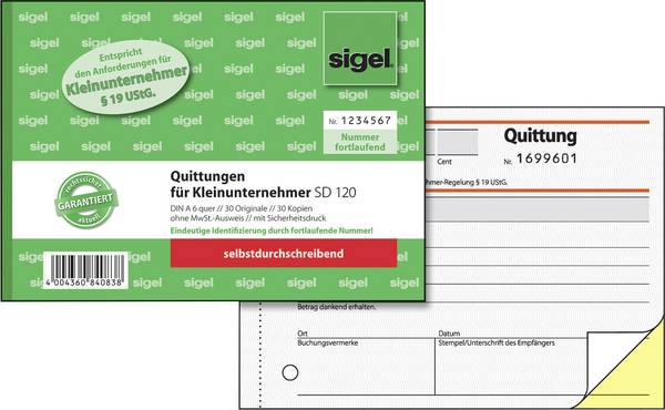 Sigel SD120 Quittungen DIN A6 quer Anzahl der Blätter: 30 Weiß  60 Blatt