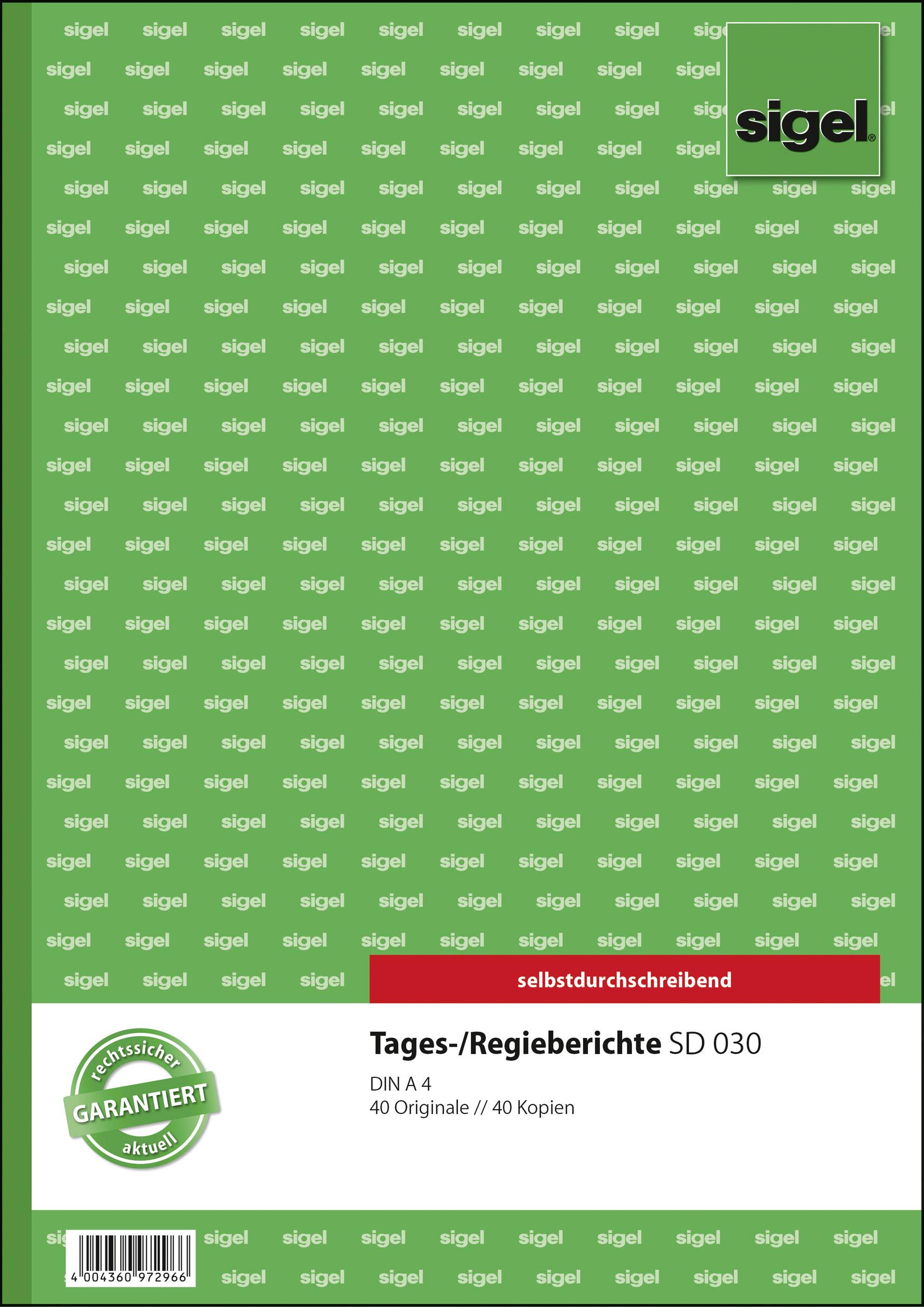 SIGEL Tages-/Regieberichte, 1. und 2. Blatt bedruckt, A4, selbstdurchschreibend, 2 x 40 Blatt-0