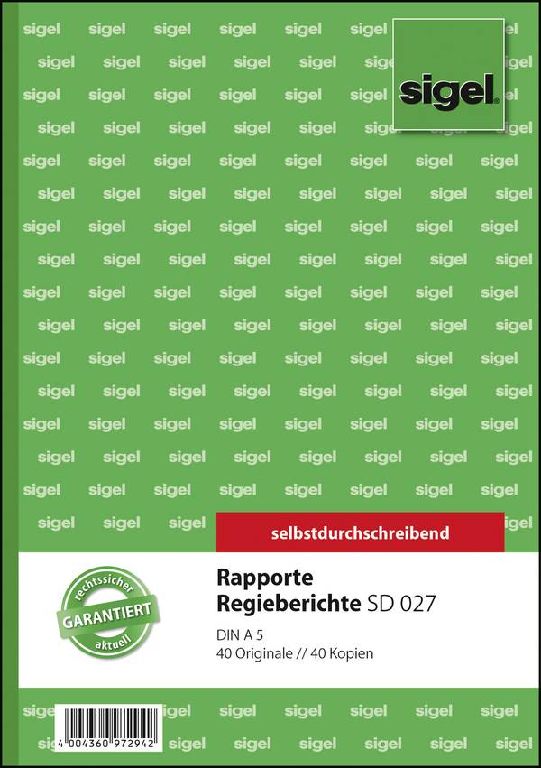 SIGEL Rapporte/Regieberichte, 1. und 2. Blatt bedruckt, A5, selbstdurchschreibend, 2 x 40 Blatt