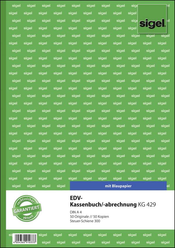 Sigel Kassenbuch KG429 DIN A4  Anzahl der Blätter: 50 selbstdurchschreibend: Nein