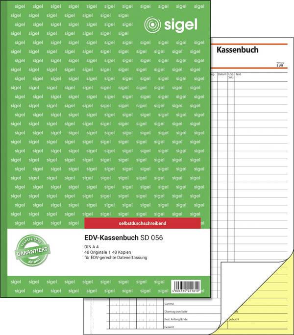 Sigel Kassenbuch SD056 DIN A4  Anzahl der Blätter: 40 selbstdurchschreibend: Ja