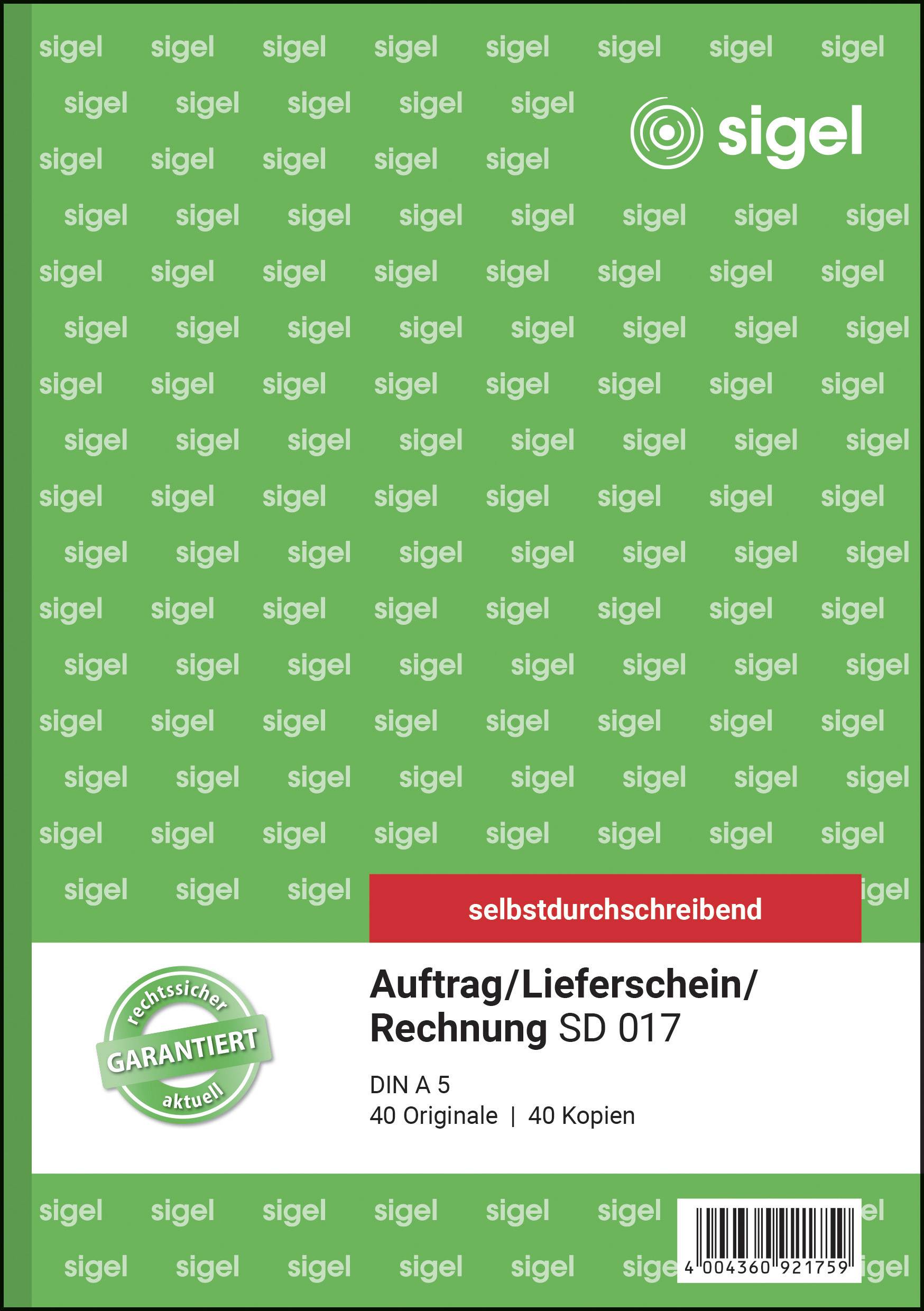 Sigel Auftrag/Lieferschein/Rechnungsformular SD017 DIN A5 hoch Anzahl der Blätter: 40-0