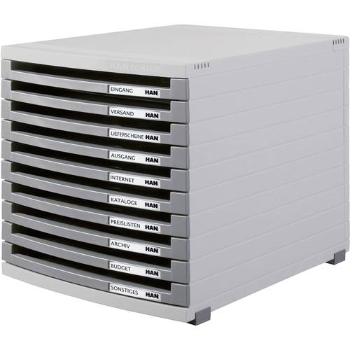 HAN Schubfächer DIN A4 DIN B4 DIN C4 1510-0-19 Schubladenbox Lichtgrau DIN A4, DIN B4, DIN C4 Anzahl der Schubfächer: 10
