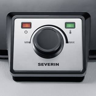 Drehregler eines Küchengeräts mit den Einstellungen 'MIN' und 'MAX' sowie zwei Kontrollleuchten in Rot und Grün.