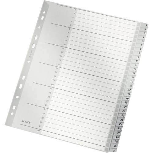 Leitz 1281 Register DIN A4, Überbreite 1-31 Polypropylen Grau 31 Registerblätter 12810000