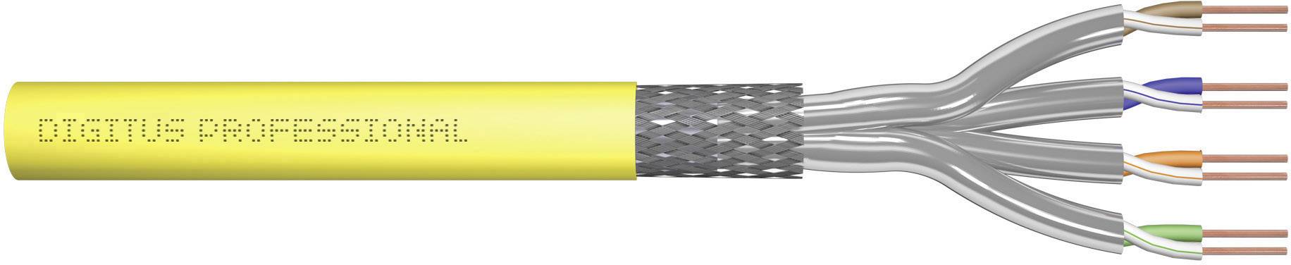 Ein gelbes Kabel mit der Aufschrift 'DIGITUS PROFESSIONAL', das an vier verdrillte Adern endet.