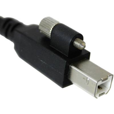 Ein schwarzes Kabel mit quadratischem Metallstecker und Schraubverschluss; dient zur sicheren Verbindung von Geräten.