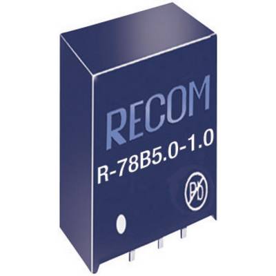 'RECOM R-78B5.0-1.0' steht auf einem schwarzen elektronischen Bauteil mit drei Metallpins unten.