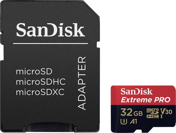 SanDisk Extreme® Pro microSDHC-Karte  32 GB Class 10, UHS-I, UHS-Class 3, v30 Video Speed Class inkl. SD-Adapter, A1-Leistungsstandard
