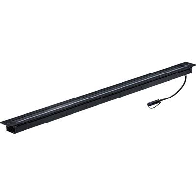 Schwarze LED-Leuchte in länglicher Form mit Kabelanschluss, geeignet zur Beleuchtung von Industrie- oder Arbeitsbereichen.