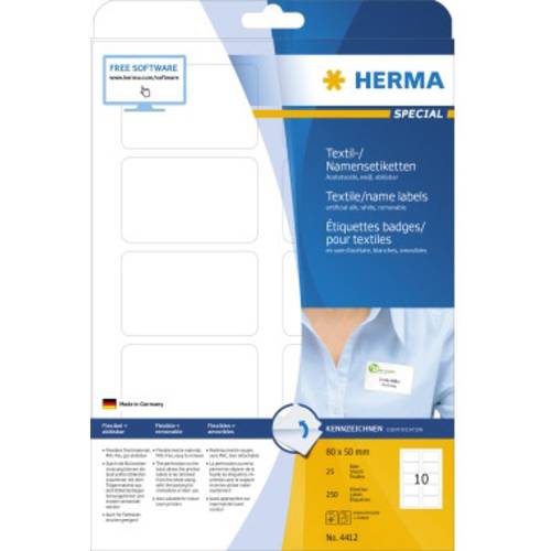 Herma 4412 Namens-Etiketten 80 x 50 mm Acetatseide Weiß 250 St. Wiederablösbar Laserdrucker, Farblaserdrucker, Kopierer,...