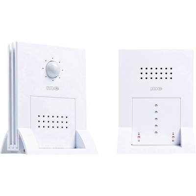 Zwei weiße Gegensprechanlagen mit Lautsprechern und Tasten, aufgestellt auf einem Tisch. Links ist eine mit Sensor, rechts eine ohne.