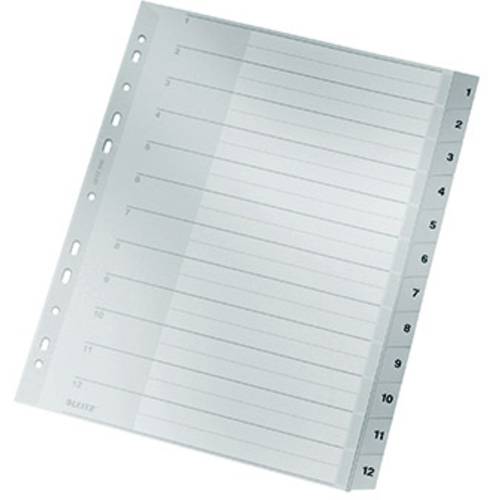 Leitz 1282 Register DIN A4, Überbreite 1-12 Polypropylen Grau 12 Registerblätter 12820000
