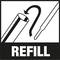 Ein Symbol zeigt einen Pfeil, der eine Nachfüllbewegung in einen Stift anzeigt, mit dem Wort 'Refill' darunter.