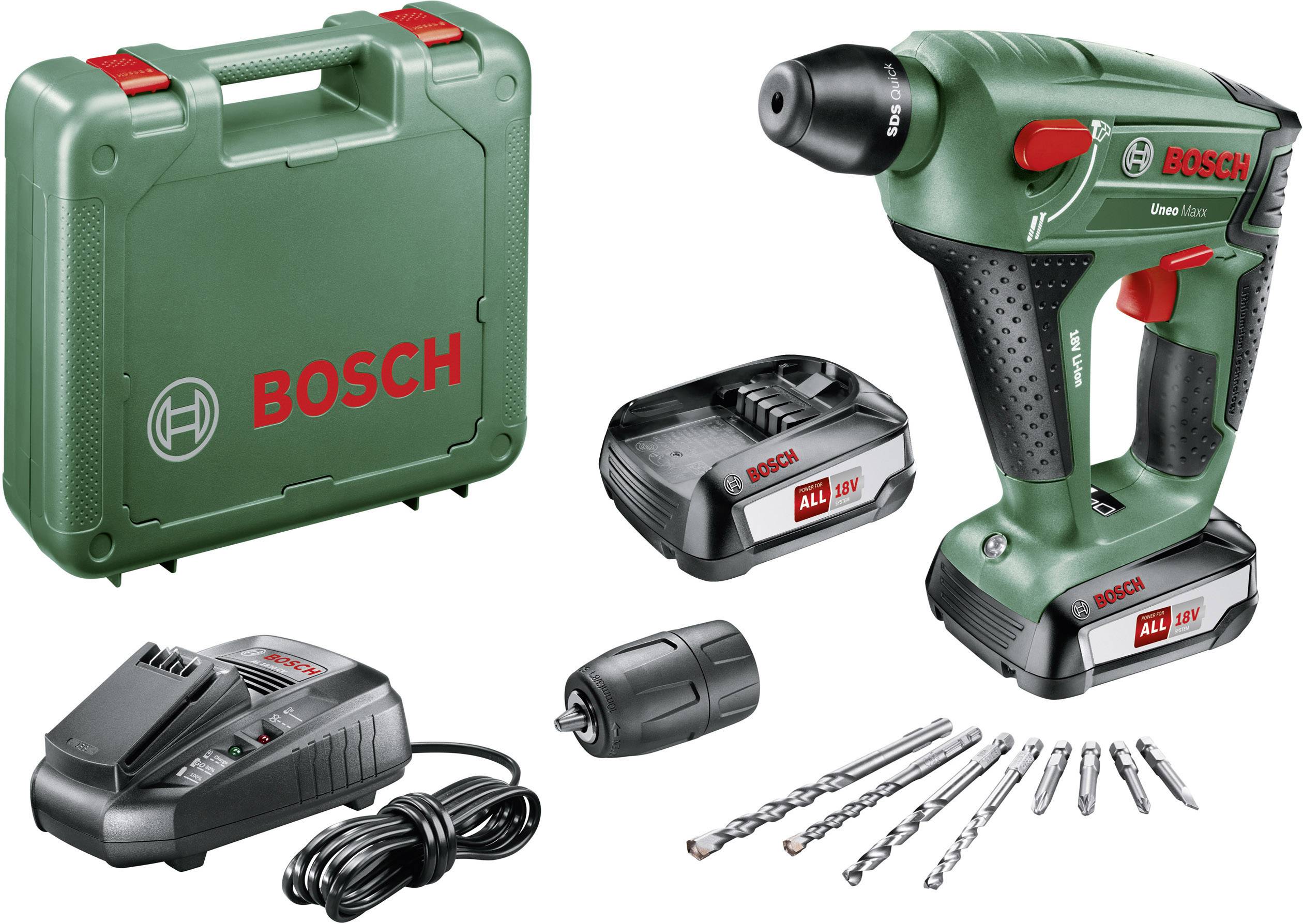 Bosch Home and Garden Uneo Maxx SDS-Quick-Borrhammare batteri 18 V 2.5 Ah Li-Ion inkl. 2x batterier, inkl. väska