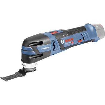 Blaues Elektrowerkzeug von Bosch, Modell Starlock. Multifunktional mit rot-schwarzen Elementen, geeignet für diverse handwerkliche Arbeiten.