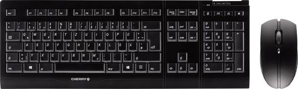 CHERRY B. Unlimited 3.0 Funk Tastatur, Maus-Set Wiederaufladbar, Ergonomisch, Maustasten, USB-Anschluss Deutsch, QWERTZ Schwarz