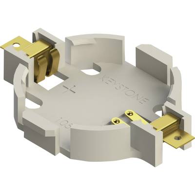 Eine weiße Batteriehalterung mit zwei goldenen Kontakten, die für eine kreisförmige Batteriemontage geeignet ist.