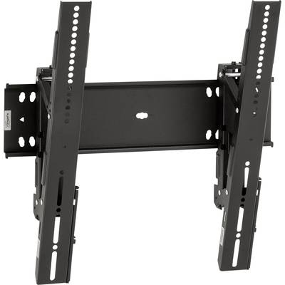 Wandhalterung für einen Fernseher, neigbar, aus schwarzem Metall, mit mehreren Montagelöchern zur individuellen Anpassung.