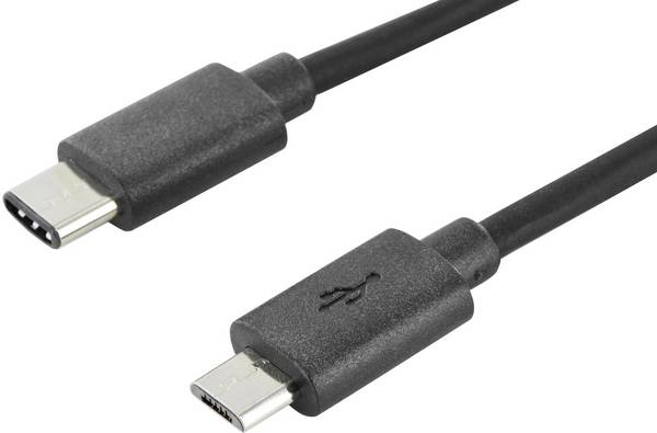 Digitus USB-Kabel USB 2.0 USB-C® Stecker, USB-Micro-B Stecker 1.80 m Schwarz Rund, beidseitig verwendbarer Stecker, doppelt geschirmt AK-300137-018-S