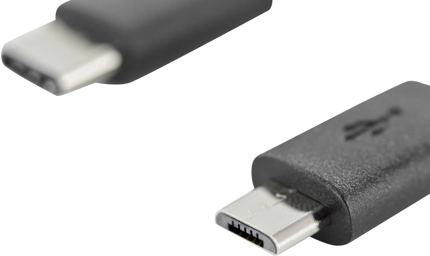 Digitus USB-Kabel USB 2.0 USB-C® Stecker, USB-Micro-B Stecker 1.80 m Schwarz Rund, beidseitig verwendbarer Stecker, dopp-1