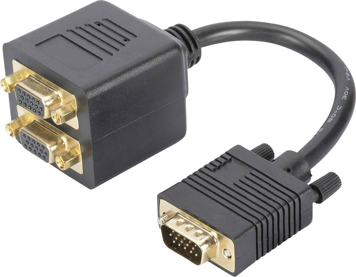 Digitus VGA Y-Kabel VGA 15pol. Stecker, VGA 15pol. Buchse, VGA 15pol. Buchse 0.20 m Schwarz DB-310400-002-S mit Ferritkern, doppelt geschirmt, Rund VGA-Kabel