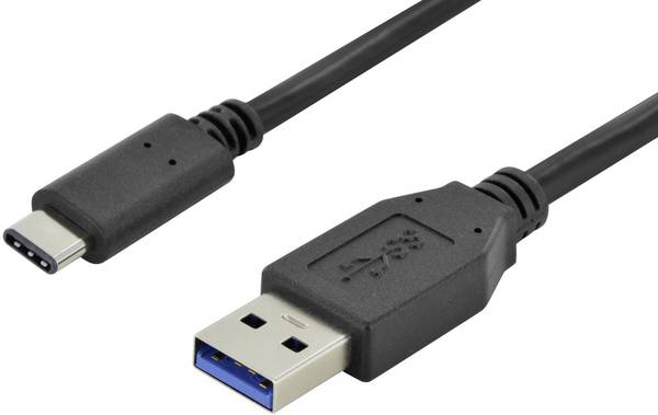 Digitus USB-Kabel USB 3.2 Gen1 USB-A Stecker, USB-C® Stecker 1.00 m Schwarz Rund, beidseitig verwendbarer Stecker, doppelt geschirmt AK-300136-010-S