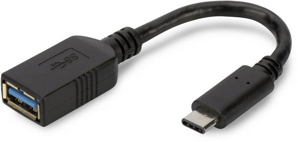 Digitus USB 3.2 Gen 1 (USB 3.0) Adapter [1x USB 3.2 Gen 1 Buchse A (USB 3.0) - 1x USB 3.2 Gen 1 Stecker C (USB 3.0)] AK-300315-001-S 0.15 m Rund, beidseitig verwendbarer Stecker, doppelt geschirmt