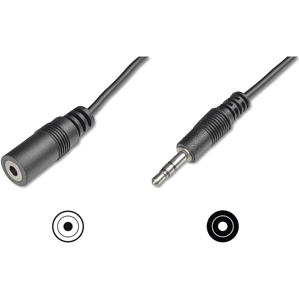 Digitus Jackplug Audio Kabel [1x Jackplug male 3.5 mm 1x Jackplug female 3.5 mm] 5 m Zwart Enkele af