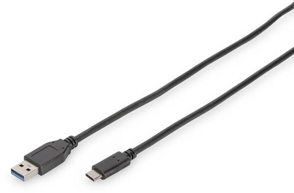 Digitus USB-Kabel USB 3.2 Gen1 USB-C® Stecker, USB-A Stecker 1.00 m Schwarz Rund, doppelt geschirmt DB-300136-010-S