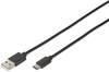 Digitus USB-Kabel USB 2.0 USB-C® Stecker, USB-A Stecker 1.80 m Schwarz Rund, beidseitig verwendbarer Stecker, doppelt geschirmt DB-300136-018-S