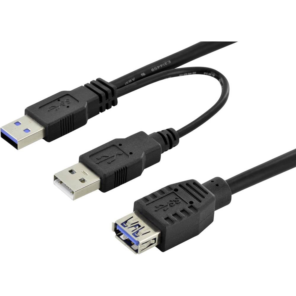 Digitus 0.3m, USB3.0-A-2xUSB3.0-A 0.3m USB A 2 x USB A Zwart