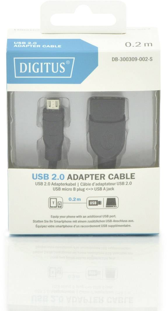Digitus USB 2.0 Adapterkabel [1x USB 2.0 Stecker Micro-B - 1x USB 2.0 Buchse A] DB-300309-002-S 20.00 cm Rund, doppelt g-1