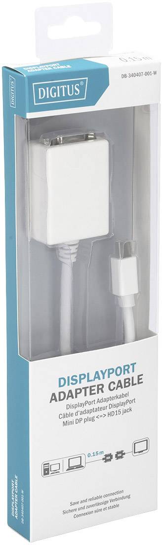 DIGITUS DisplayPort Adapterkabel - bis HD-15 (VGA) (W) - 15 cm - geformt - weiß-1