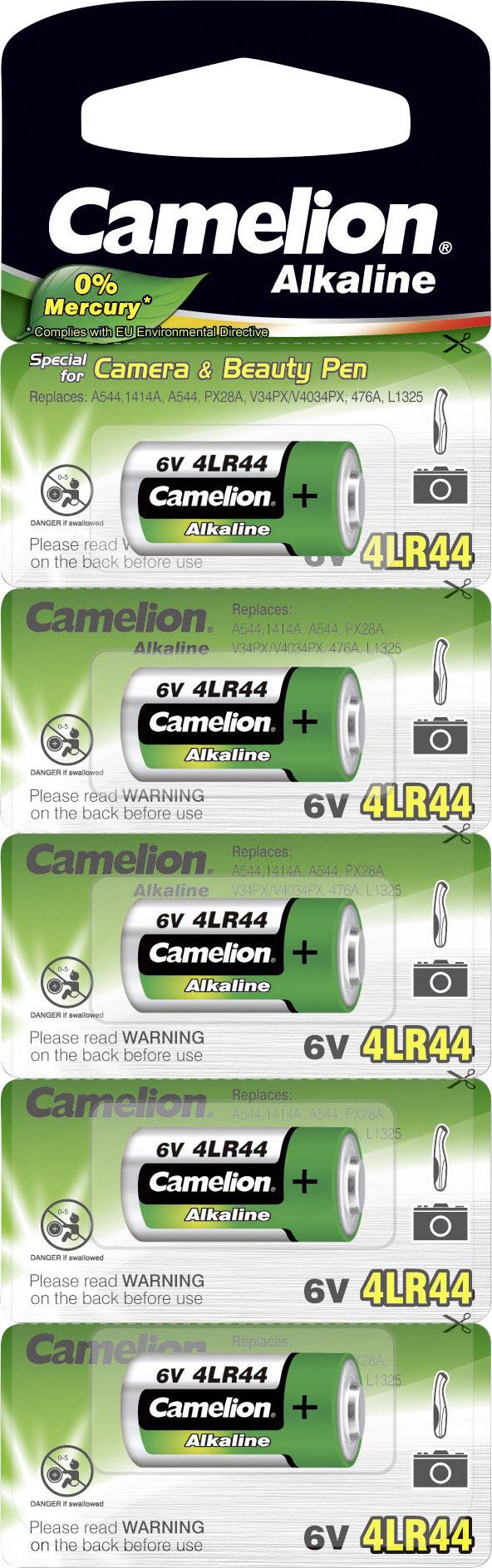 Camelion 4LR44 Spezial-Batterie 476A Alkali-Mangan 6 V 150 mAh 5 St.-2