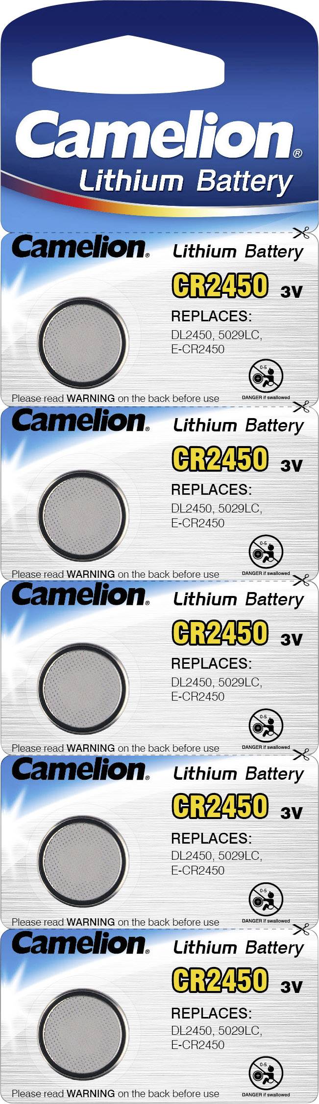 Camelion CR2450 Knopfzelle CR 2450 Lithium 550 mAh 3 V 5 St. Camelion CR2450 Knopfzelle CR 2450 Lithium 550 mAh 3 V 5 St.