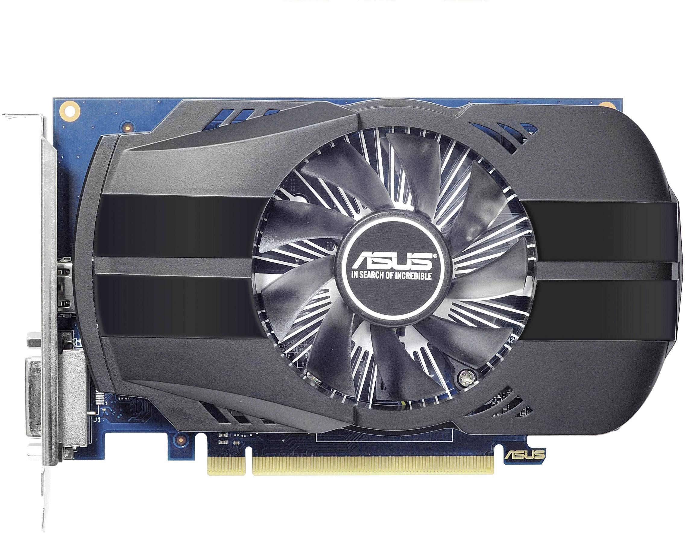 Grafikkarte von ASUS mit einem großen Lüfter in der Mitte. Sie verfügt über eine PCIe-Schnittstelle und ist für den Einbau in Computer geeignet.