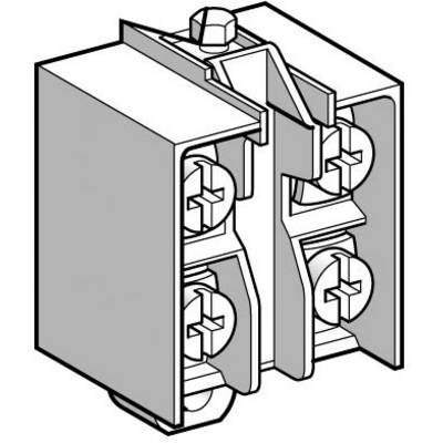 Zeichnung einer elektrischen Klemme mit drei Schraubanschlüssen und einem Schutzgehäuse.