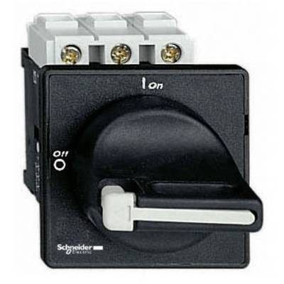 Ein schwarzer Drehschalter von Schneider Electric mit Positionen 'On' und 'Off'. Der Schalter ist für elektrische Geräte konzipiert.