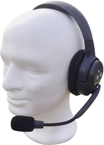 Weiße Schaufensterpuppe mit schwarzem Headset, Mikrofon nach vorne gerichtet.